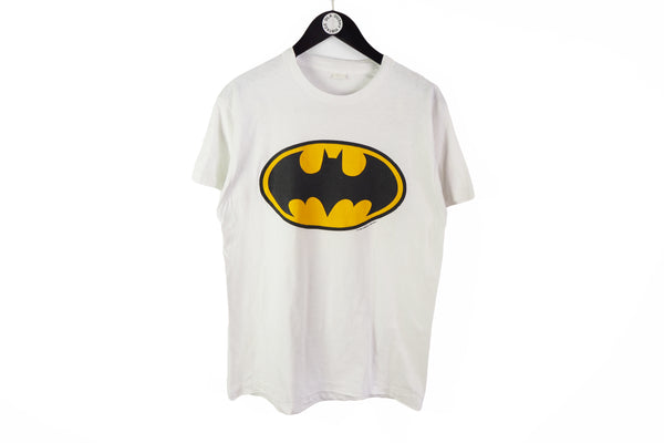Vintage Batman DC Comics 1989 T-Shirt Large white big logo 80's cartoon retro style basic tee