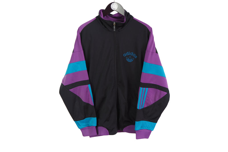 Vintage Adidas Sweatshirt Full Zip XLarge black purple 90's sport cotton cardigan