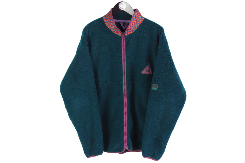 Vintage Helly Hansen Fleece Full Zip Large green 90's winter outdoor retro sweater