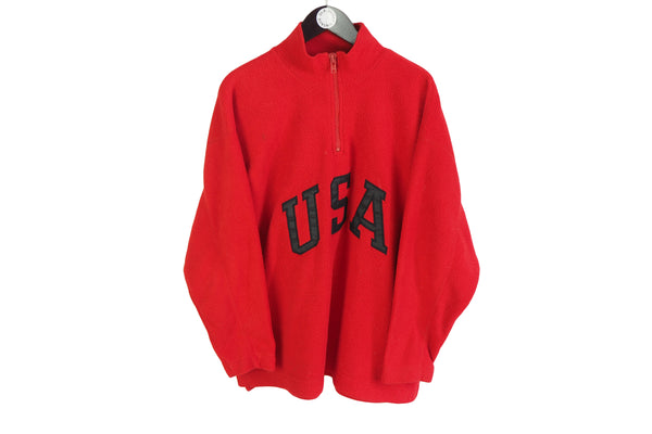  Vintage USA Fleece XLarge red big logo 1/4 zip 90s made in Korea sweater