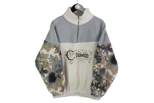 Vintage Fleece 1/4 Zip Medium gray 90's floral pattern retro winter sweater cozy jumper