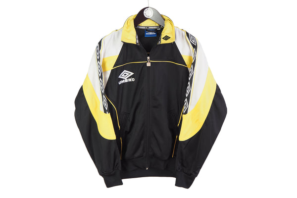 Vintage Umbro Track Jacket XSmall black yellow full sleeve logo 90's sport cardigan