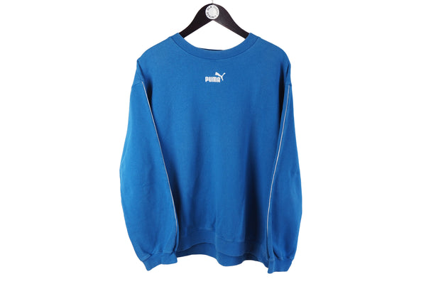 Vintage Puma Sweatshirt Large blue small center front logo 90's crewneck 