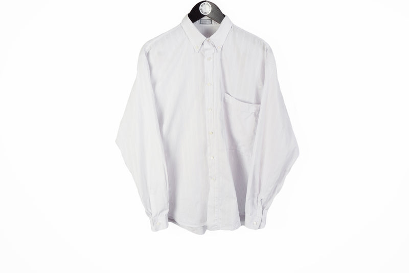 Vintage Gianni Versace Shirt Medium white striped pattern 90's retro style classic button up oxford tee