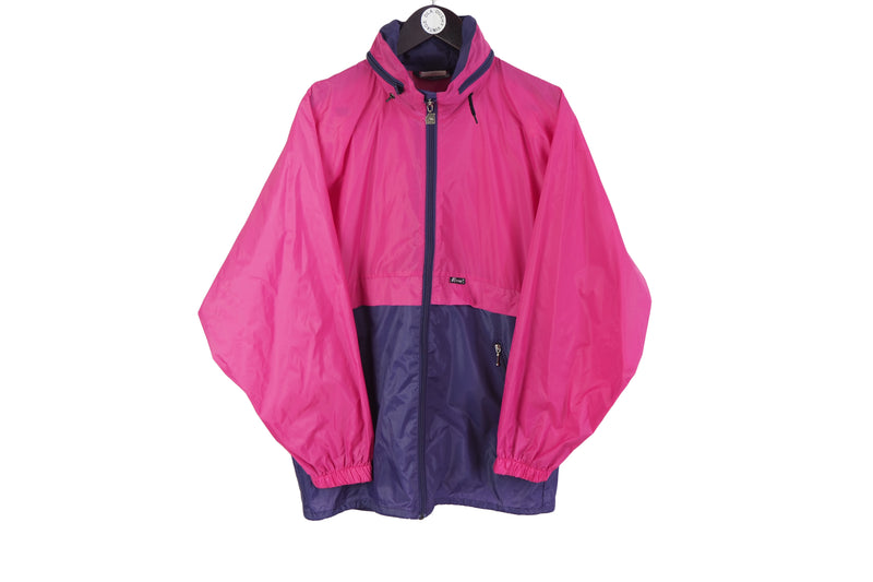 Vintage K-Way Raincoat Jacket Small pink blue 90's windbreaker retro style sport France brand coat