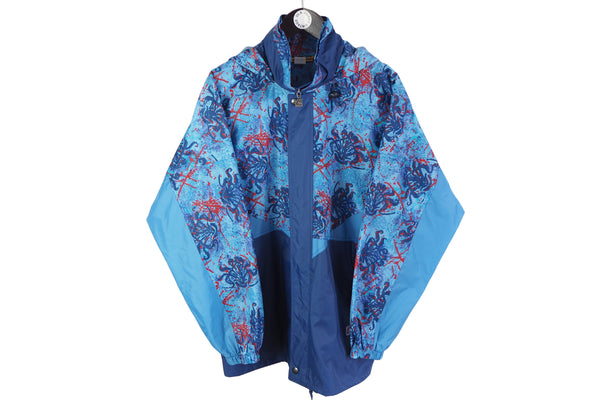 Vintage K-Way Jacket Large blue abstract pattern raincoat 90's windbreaker hides to a pocket bag