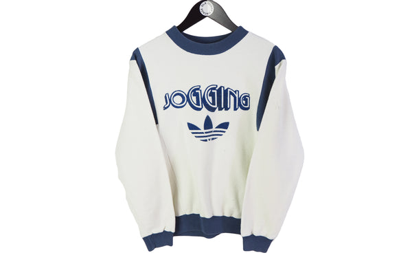 Vintage Adidas Jogging Sweatshirt Small white big logo navy blue 80's crewneck retro rare jumper