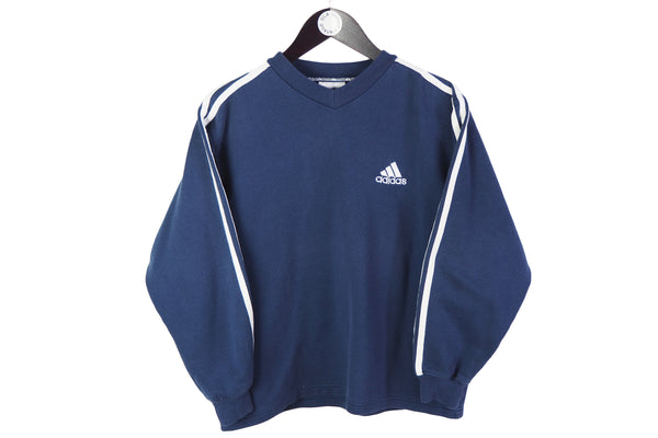 Vintage Adidas Sweatshirt Women's Small classic 3 stripes sleeve logo 90's navy blue jumper