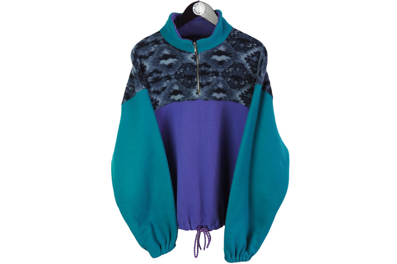 Vintage Fleece 1/4 Zip XLarge purple green 90's winter sweater sport style outdoor jumper