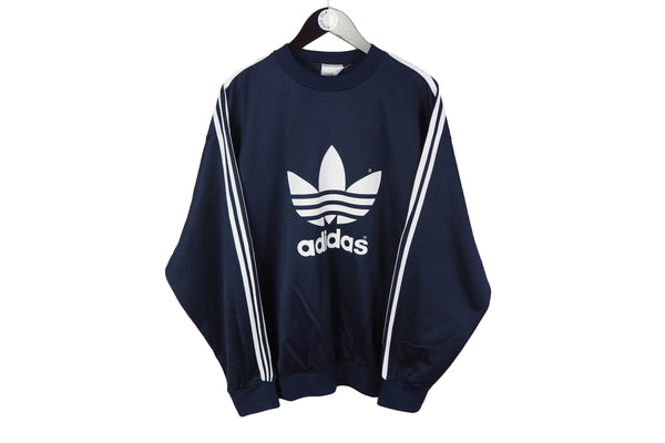 Vintage Adidas Sweatshirt XLarge blue big logo 90's full sleeve stripes retro jumper 