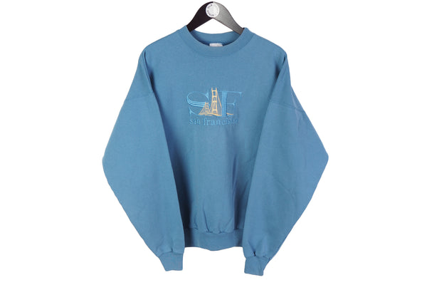 Vintage San Francisco Sweatshirt XLarge blue Hanes embroidery logo 90's USA style Golden Bridge crewneck