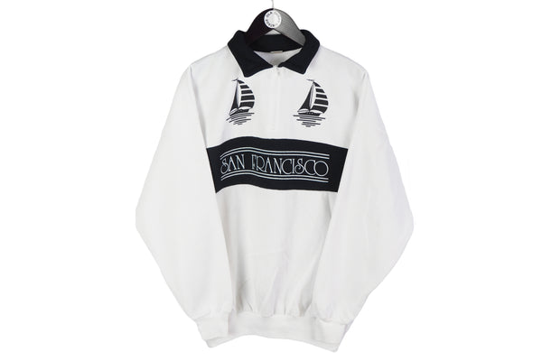 Vintage San Francisco Collared Sweatshirt 1/4 Zip XLarge white big logo 90's retro style cotton jumper