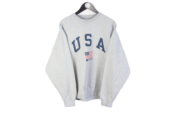 Vintage Russell USA Sweatshirt Large gray big logo 90's crewneck sport jumper