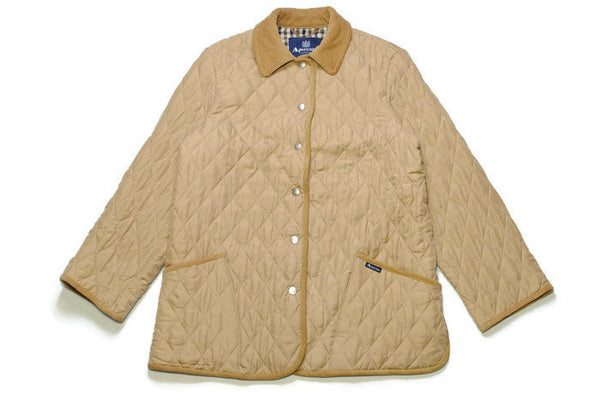 authentic AQUASCUTUM London quilted men's jacket silk SIZE M made in England plaid cotton lining retro autumn beige brown outfit vntg