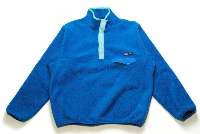 vintage PATAGONIA made in USA Fleece SIZE L men's half snap button blue pullover sweater outdoor winter warm hipster retro rave rare 90s