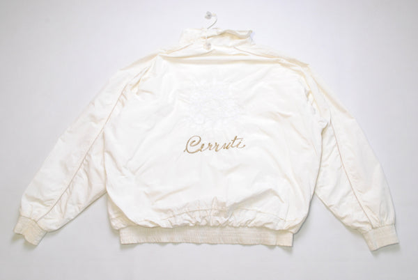 vintage CERRUTI 1881 Sport authentic women's big logo bomber Jacket track SIZE F44 Large big back logo gold beige cream autumn luxury 90s