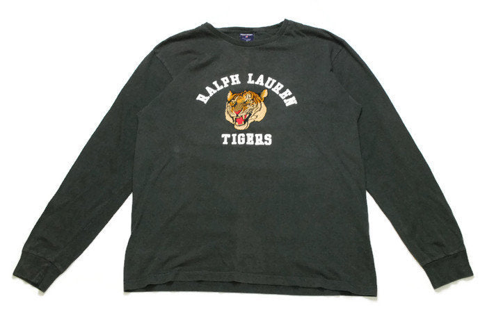 vintage TIGER POLO SPORT Ralph Lauren big logo long sleeve t shirt Size M men's sweatshirt tee rare rave hip hop hipster retro sweater gray