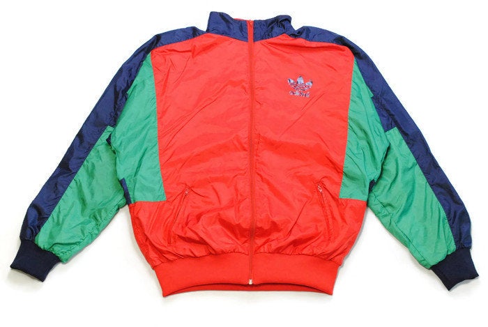 vintage ADIDAS ORIGINALS men's track jacket SIZE L authentic red green blue rare retro acid rave hipster bomber trackjacket suit 90s 80s