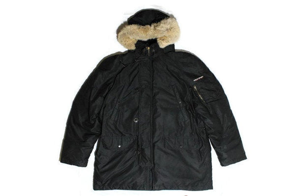 vintage POLO SPORT by Ralph Lauren men's Puffer down Jacket Size XL authentic black hood sleeve logo rare coat winter autumn hipster rl