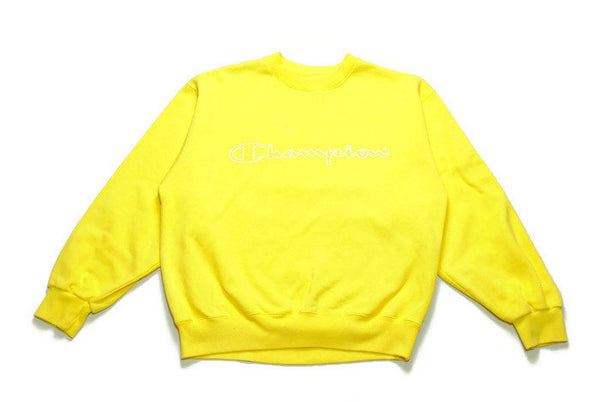 vintage CHAMPION big logo sweatshirt Size S men's yellow unisex bright acid colorway authentic rare rave 90s 80s hipster hip hop retro sport