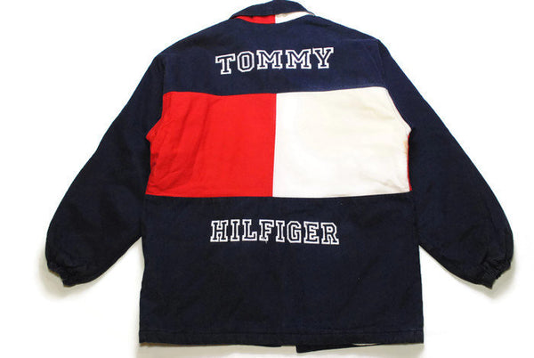 vintage TOMMY HILFIGER big logo Jacket Size L men's red/navy/blue/white heavy trucker truck hunting buffalo work rare retro hipster 90s 80s