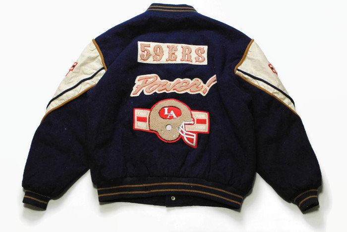 vintage 59ERS varsiry jacket bomber mens Size M authentic rare retro rave big logo nfl la los angeles USA warm winter snap buttons 90s 80s