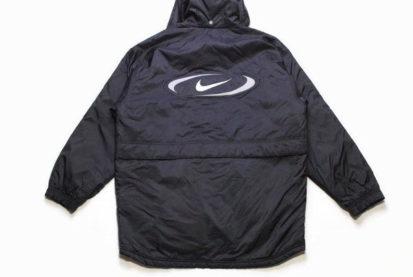 vintage NIKE big logo authentic jacket Size S/M black hooded rare retro rave hipster sport athletic 90s 80s casual hip hop winter clothing