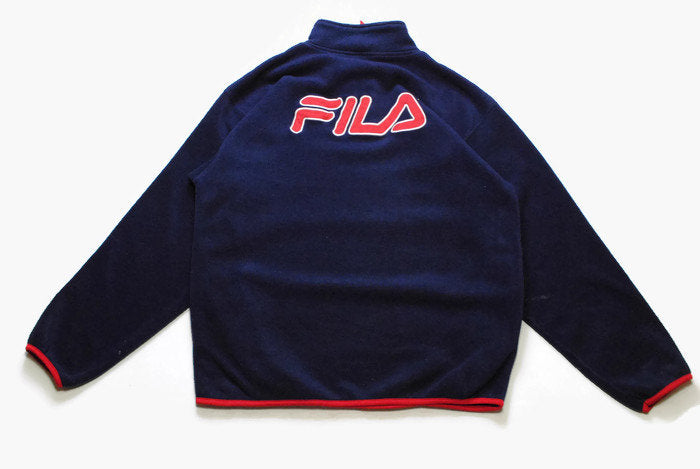 vintage FILA FLEECE big logo men's Size XXL red authentic sweater blue acid 90s 80s rare retro hipster winter rave half zip zipper oversized