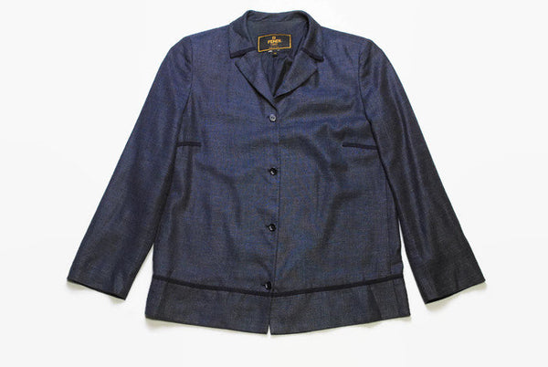 vintage FENDI 365 authentic Blazer Jacket navy blue long sleeve retro style Size 40 made in Italy 90s 80s luxury outfit button up clothing