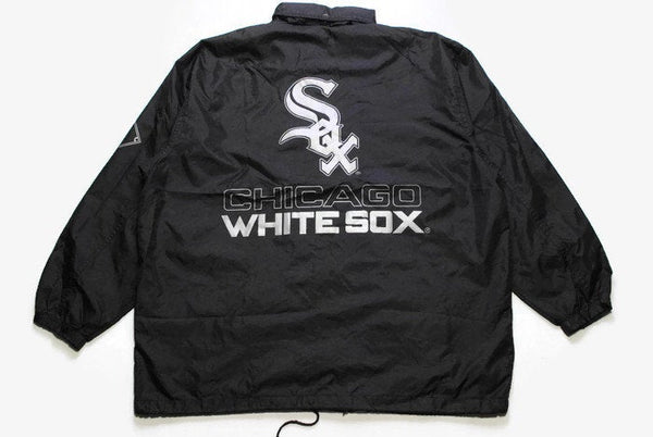 vintage CHICAGO WHITE SOX Jacket mens black mlb coach rare Size L/Xl deadstock retro snap button harrington 90s 80s big logo black white vnt