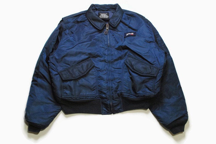 vintage SCHOTT N.Y.C. Flyer's man Jacket cwu-r navy blue pocket necked zipped bomber intermediate MA1 Size xxl retro USA AIR Force authentic