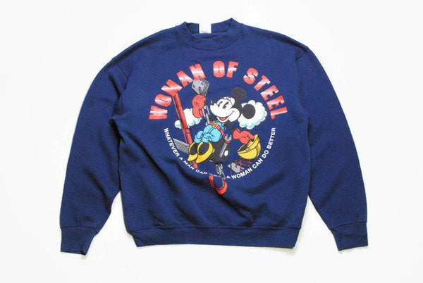 vintage MINNIE MOUSE Woman of Steel authentic sweatshirt wear sweater blue Size M/L rare retro collection hipster 90s 80s cardigan big logo