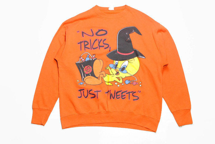 vintage LOONEY TUNES Tweety bird authentic sweatshirt wear jumper Size L rare retro orange hipster 90s 80s acid cardigan made in USA cartoo