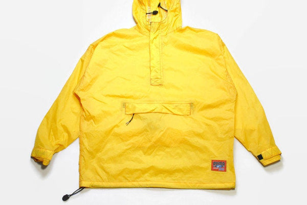 vintage PUMA Anorak men Windbreaker Hoodie authentic rare retro sweat with hood Size M yellow hipster rave sweatshirt 90s 80s running outfit