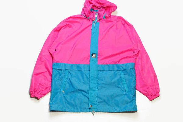 vintage K-WAY rain Coat oversized men's Size L blue pink authentic Jacket acid 90s 80s rare retro hipster windbreaker rave outdoor full zip