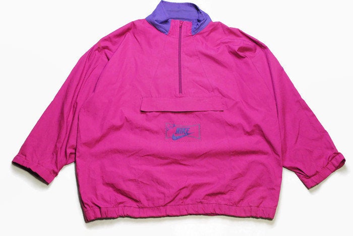 vintage NIKE USA Sports anorak jacket acid color Size L men's athletic sport half zip colorway front pockets rare retro hipster pink 90s 80s