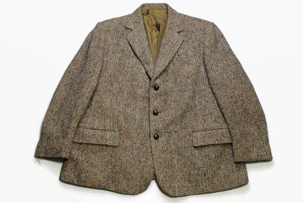vintage HARRIS TWEED x G.E. Rogers authentic Blazer Jacket Pure new Wool retro style Size M brown 90s 80s luxury outfit button up men's rare