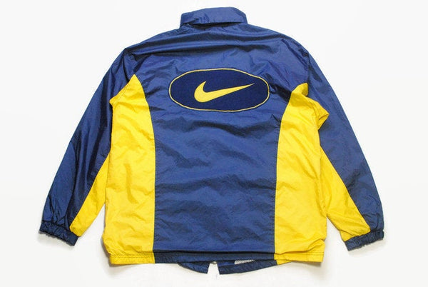 vintage NIKE big logo Swoosh authentic jacket Size XL yellow rare retro rave hipster sport athletic 90s 80s hip hop running streetwear blue