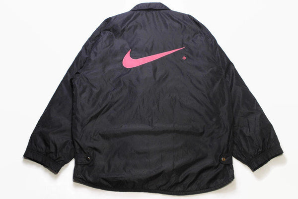 vintage NIKE big logo authentic coach jacket Size L black rare retro rave hipster sport athletic 90s 80s casual hip hop winter clothing coat