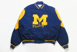 vintage MICHIGAN Basketball Jacket blue yellow authentic bomber big logo Size M/L mens snap button rare team nba made USA Legends sport wear