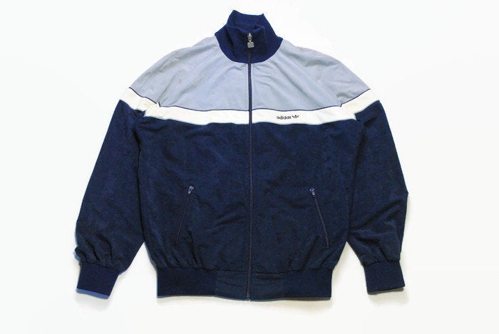 vintage ADIDAS ORIGINALS men's track jacket SIZE L authentic bomber blue rare retro acid rave hipster zipped trackjacket suit 90s 80s sport