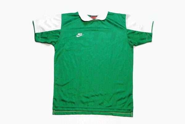 vintage NIKE Premier logo authentic T-Shirt green polyester athletic tee retro 90s 80s rare Size M sport outfit top rave hip hop style USA
