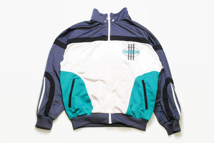 vintage ADIDAS ORIGINALS men's track jacket Size M authentic white blue rare retro acid rave hipster bomber track suit 90s 80s streetwear
