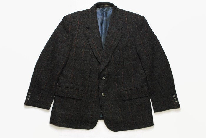 vintage HARRIS TWEED x Saint John Top Line authentic Blazer Jacket Pure new Wool retro style Size M 90s 80s luxury outfit button up men's