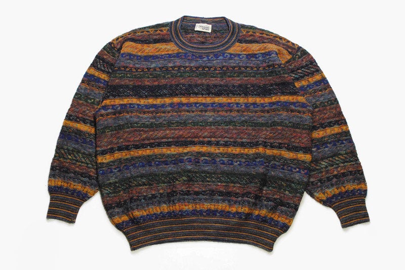 vintage MISSONI SPORT made in Italy Size L 54 mens authenitc knitted sweater oversized 90s 80s retro hipster rare streetwear luxury rainbow
