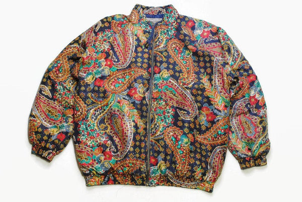 vintage ROBERT STOCK PATTERN Bomber authentic Jacket print luxury style long sleeve retro Size L silk 90s 80s luxury outfit zipped women's