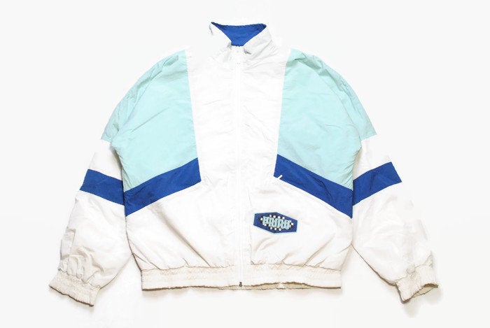 vintage PUMA men's track jacket SIZE M/L authentic white blue rare retro rave hipster 90s 80s unisex bomber tracksuit streetwear clothing