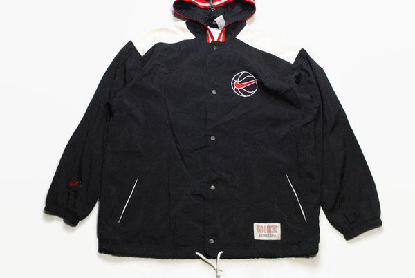 vintage NIKE USA basketball jacket with a hood black big logo Size M men's athletic sport half zip colorway front pockets retro hipster 90s
