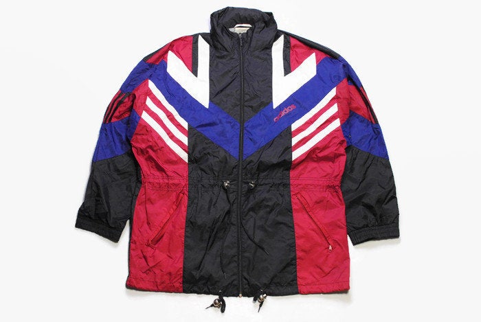 vintage ADIDAS ORIGINALS Raincoat jacket water resistant Size M mens athletic sport colorway front pockets hoodie retro hipster 90s 80s rave