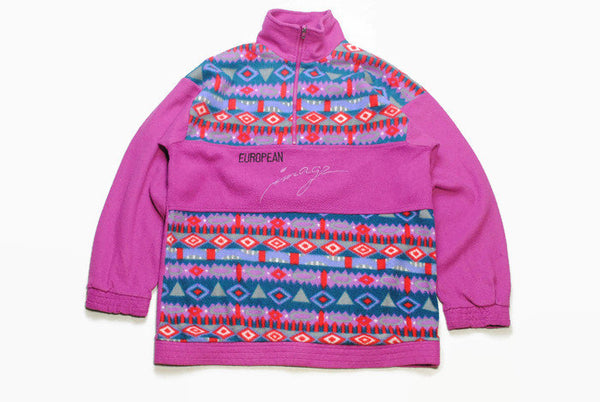 vintage FLEECE acid colorway Size L/XL rare retro hipster wear mens 90s 80s sweater purple pink abstract pattern rave outfit zipped anorak